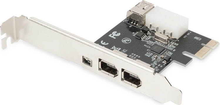 PCIe FireWire 800/400 vezérlő low‑profile takarólappal, 2× külső + 1× belső