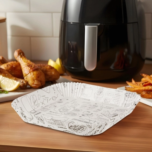 Bewello sütőpapír forrólevegős fritőzhöz, négyzet alakú, 23 cm, 50 db