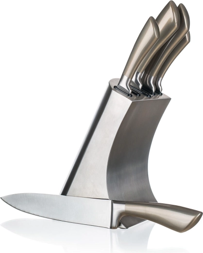 METALLIC Platinum rozsdamentes acél konyhakés készlet, 5 db állvánnyal