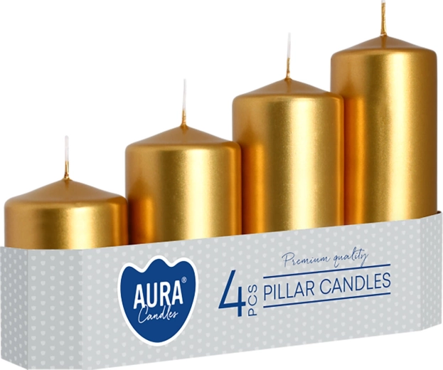 Metalikus arany, fényes, lépcsőzetes adventi gyertyák - 4 db