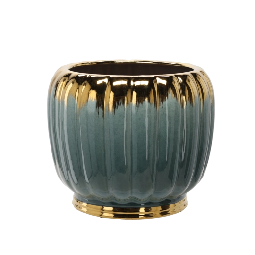 Kerámia kaspó 41 × 41 × 34,5 cm arany–zöld