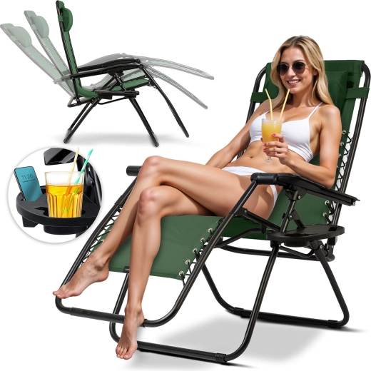 Sofotel ChillWell gravitációs összecsukható kerti nyugágy párnával, zöld