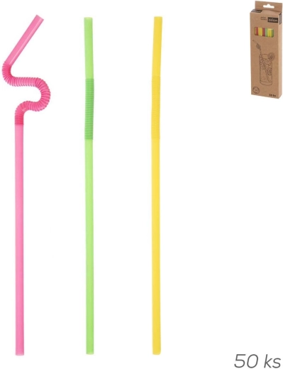 Újrahasználható műanyag szívószál 24 cm hosszú hajlítható csuklóval, színmix, 50 db