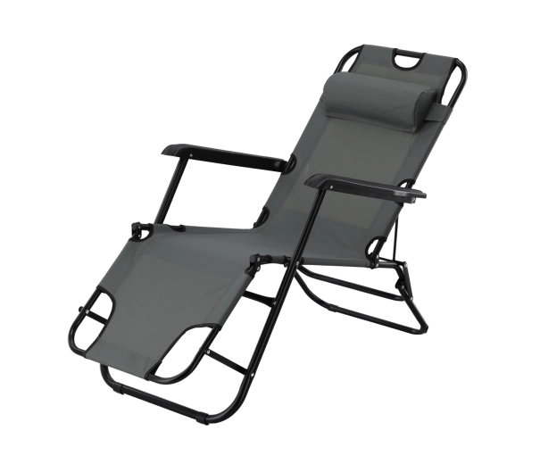 Összecsukható kerti nyugágy fejpárnával, szürke
