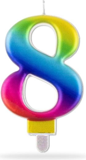 Szúró gyertya 8-as szám, szivárványos, 7,5 cm