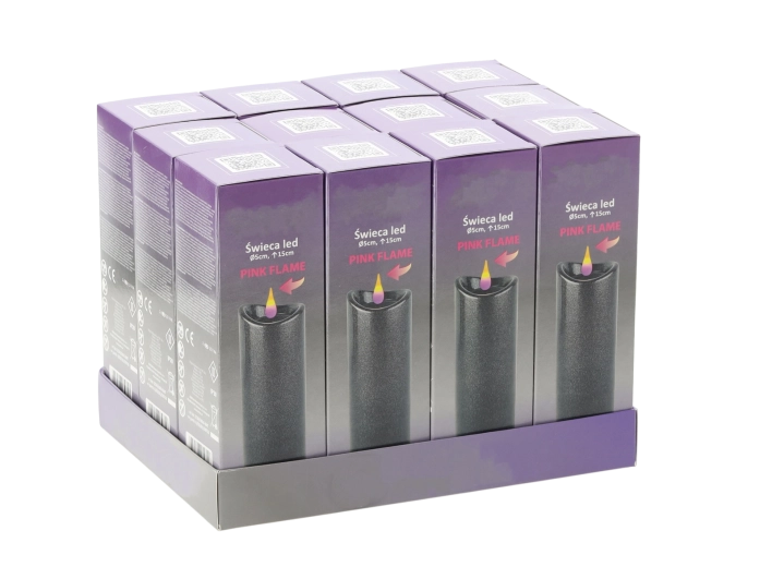 LED gránitszínű gyertya rózsaszín lánggal 5 × 15 cm, elemmel