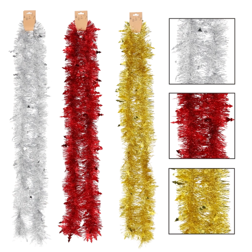 Karácsonyi díszlánc 2 m – piros, arany vagy ezüst