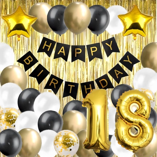 XXL fekete‑arany 18. születésnapi lufiszett