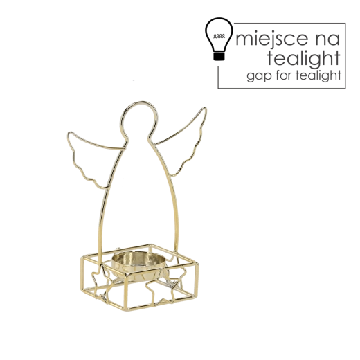 Arany színű fém angyal alakú mécsestartó tealight gyertyához