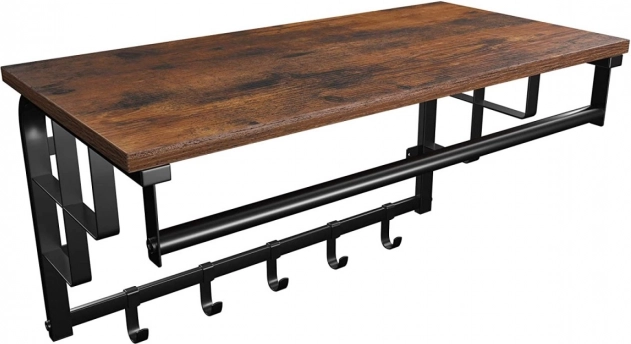 Fali loft polc akasztókkal, fából és fémből