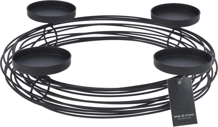 Fém drótból készült gyertyatartó 4 gyertyához, kerek, fekete