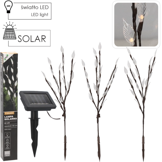 60 cm-es, 60 LED-es, meleg fehér fényű, fa alakú napelemes kerti lámpák – 3 db