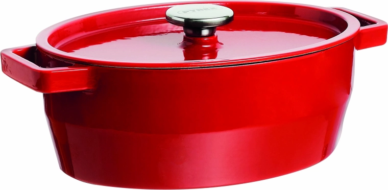 Pyrex öntöttvas lábas fedővel, 4 l, 29 × 21 cm, piros