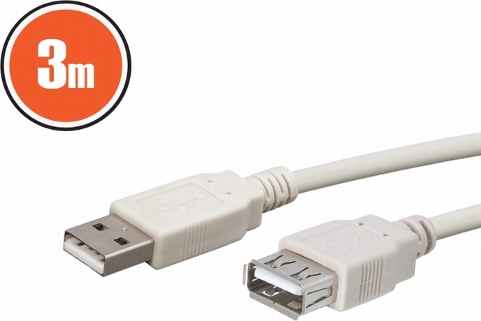 USB-hosszabbító kábel A, 3 m, fehér