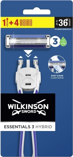 Wilkinson Essential 3 Hybrid férfi borotva nyéllel és 4 fejjel