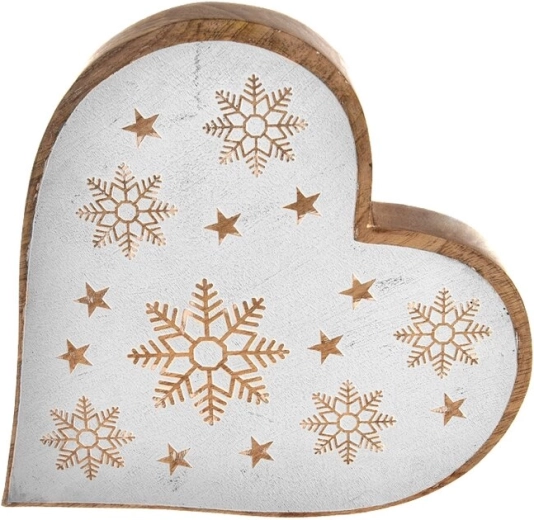 Karácsonyi függő szív mangófából, fehér, 25 cm