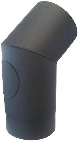 Füstcső könyök tisztítónyílással 150 mm, 45°, acél 1,5 mm, fekete