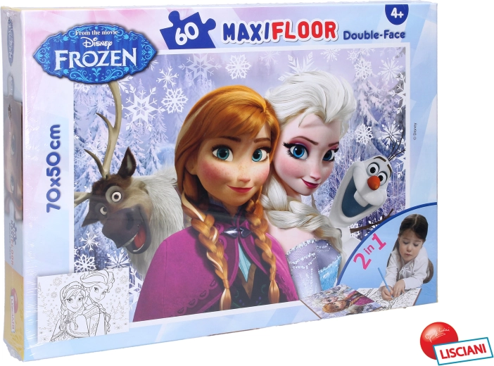 Kétoldalas Frozen puzzle Elzával és Annával, 70 × 50 cm