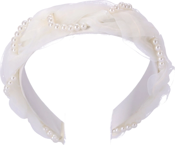 Szatén hajpánt - fehér, gyöngyökkel