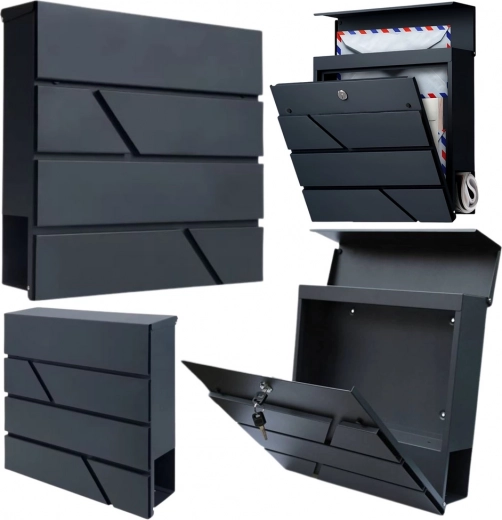 Nagy antracitszürke A4-es levél- és újságláda 37 × 37 × 11 cm