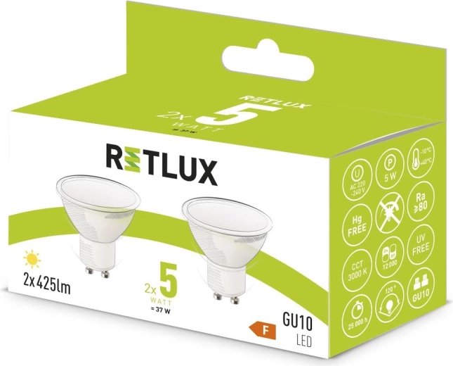 Retlux GU10 5 W-os meleg fehér LED izzó – 2 db
