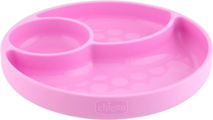 Chicco szilikon osztott tányér tapadókoronggal, rózsaszín 12 hó+