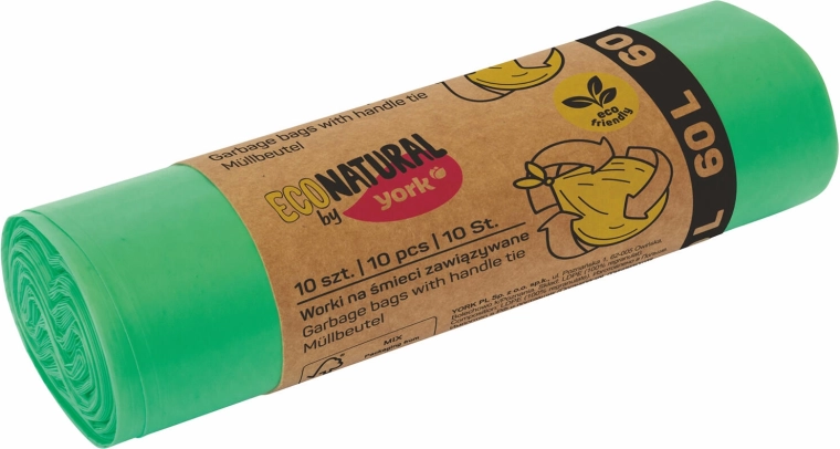 Öko szemeteszsákok összehúzható fülekkel 60 l, zöld (10 db)