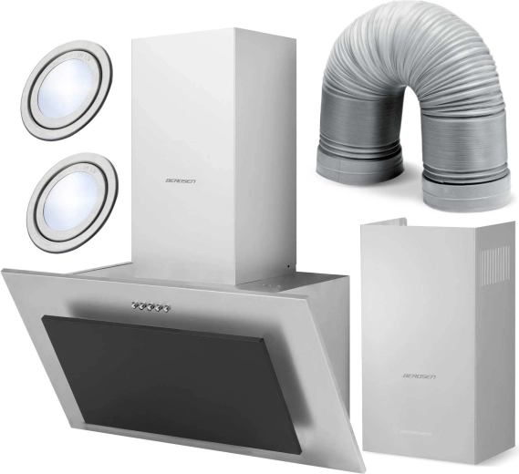 Kéményes páraelszívó 60 cm rozsdamentes acél és fekete üveg