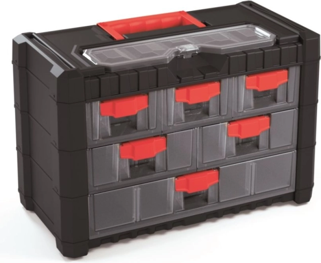 Műanyag függő szerszámszervező 6 fiókkal, 400 × 200 × 260 mm