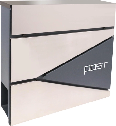 Horganyzott acélból és rozsdamentes acélból készült postaláda újságtartóval, 371 × 362 × 105 mm
