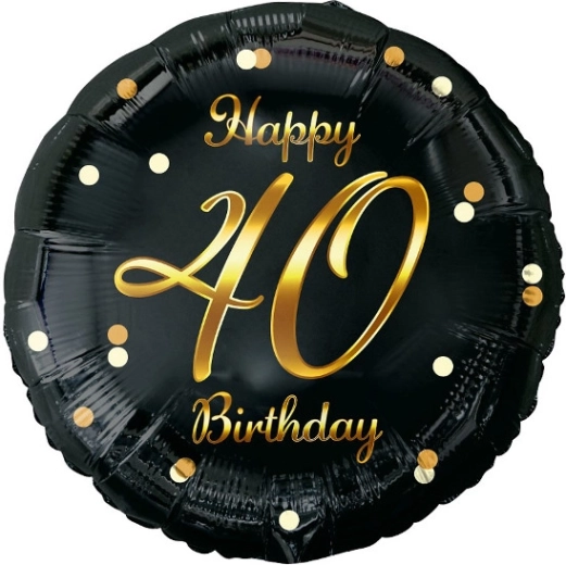 Fólia lufi Happy 40th Birthday fekete arany mintával