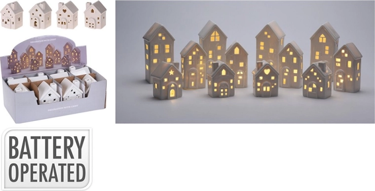 Dekoratív porcelán házikó LED világítással