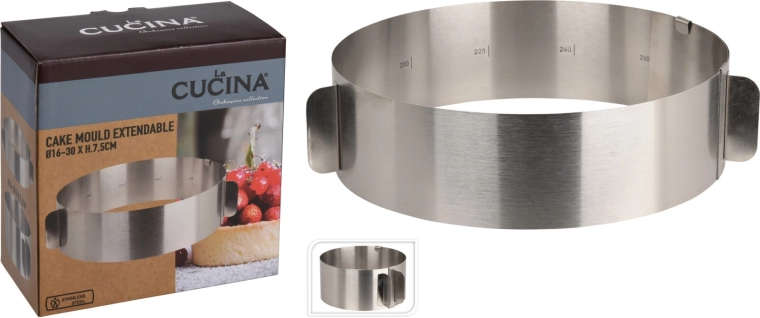 LA CUCINA állítható kerek rozsdamentes acél sütőforma 16–30 cm