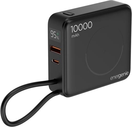 Energenie powerbank 10 000 mAh, 15 W-os vezeték nélküli töltéssel és 20 W PD-vel, fekete
