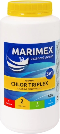 Marimex Chlor Triplex 1,6 kg – többfunkciós medencetabletták