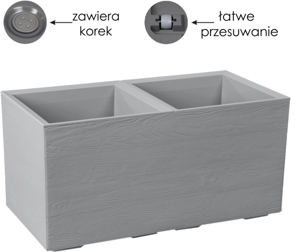 KARO virágláda újrahasznosított műanyagból, szürke, 78 × 39 × 39,4 cm