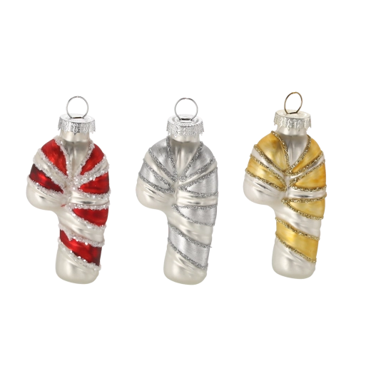 Üveg karácsonyi dísz cukorpálca, vegyes színek, 12 db