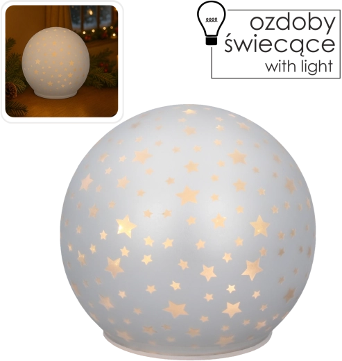 Üvegből készült LED gömb csillagmintával 12 × 11 cm