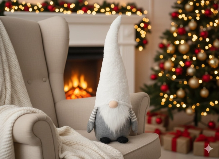 Karácsonyi manó 70 cm fehér–szürke