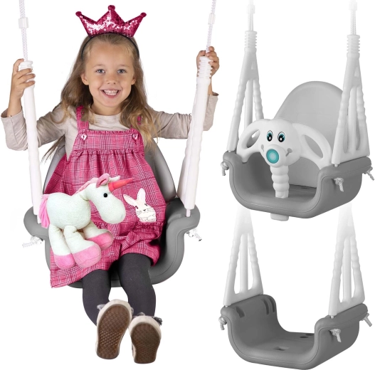 Ricokids gyermek moduláris hintája Elefánt 3 az 1-ben, szürke-fehér