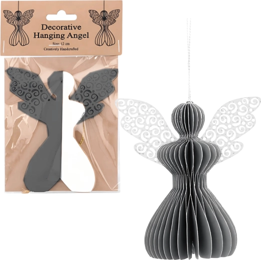 Papírból hajtogatott angyal 12 cm – stílusos szürke