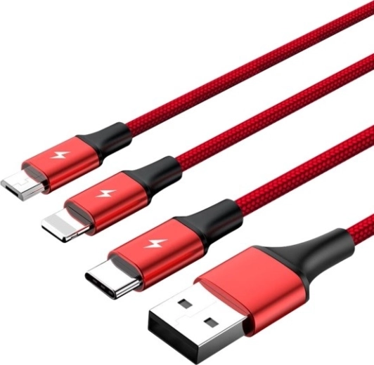 Univerzális töltőkábel 3 az 1-ben USB csatlakozókkal USB-C, microUSB és Lightning, 1,2 m