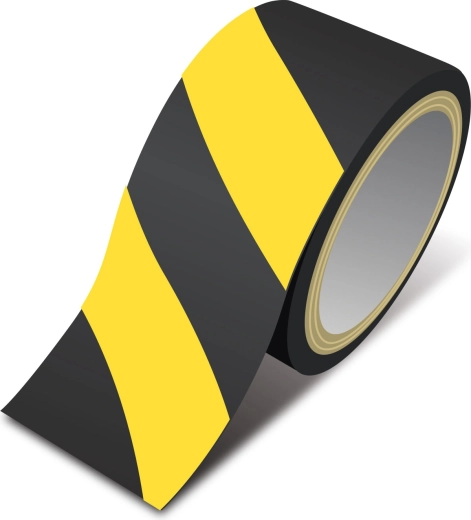 Sárga-fekete figyelmeztető öntapadó szalag 50 mm x 33 m