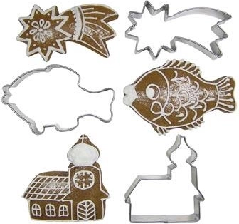 Rozsdamentes karácsonyi süteménykiszúró készlet – üstökös, ponty és templom, 10 db