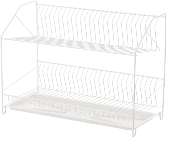 Kétszintes fém edényszárító, 50 cm, fehér