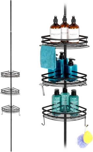 Sarok teleszkópos fém zuhanypolc, fekete, állítható