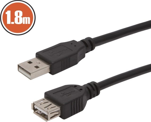 USB-A USB-hosszabbító kábel, 1,8 m, fekete