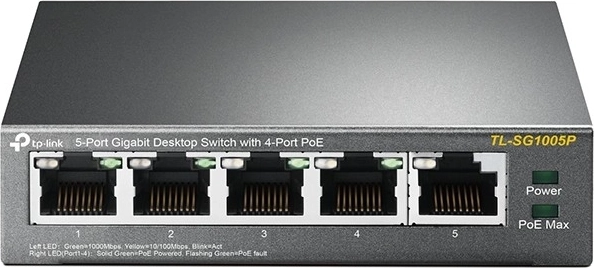 TP-Link 5 portos gigabites asztali switch 4× PoE-vel (TL-SG1005P)