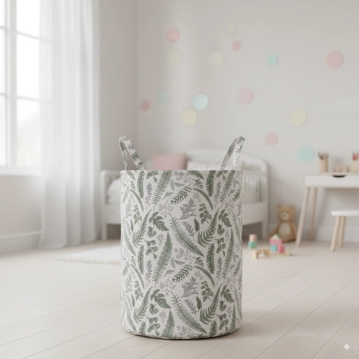 Textil ruhás- és játéktároló kosár levélmintával 30 × 42 cm