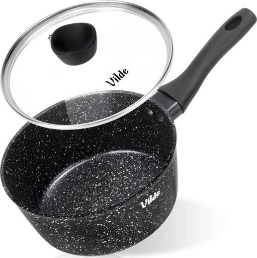 Nyeles lábas gránit felülettel, üvegfedővel, 16 cm, 1,1 l Vilde GRANITICA